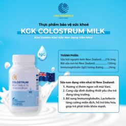 KGK Colostrum Milk Viên nhai sữa Non non bổ sung dinh dưỡng và miễn dịch với lượng IgG liều cao giúp miễn dịch khoẻ, tiêu hoá tốt.