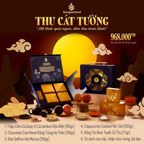 Bánh Trung Thu 2024 - Thu Cát Tường (hộp Xanh dương 4 bánh 1 trà) (kèm túi)